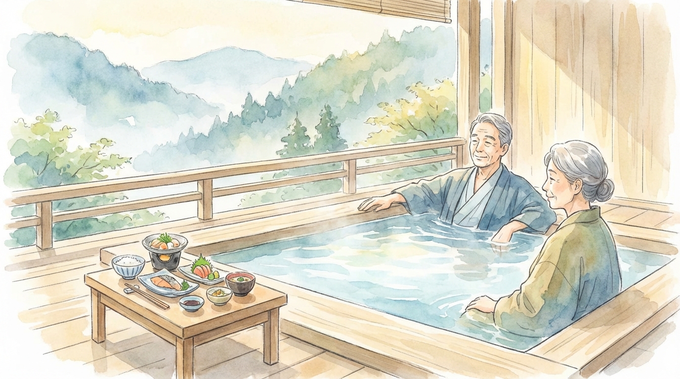 記念の旅行には露天風呂付き客室と上質な食事が楽しめる温泉宿が最適です